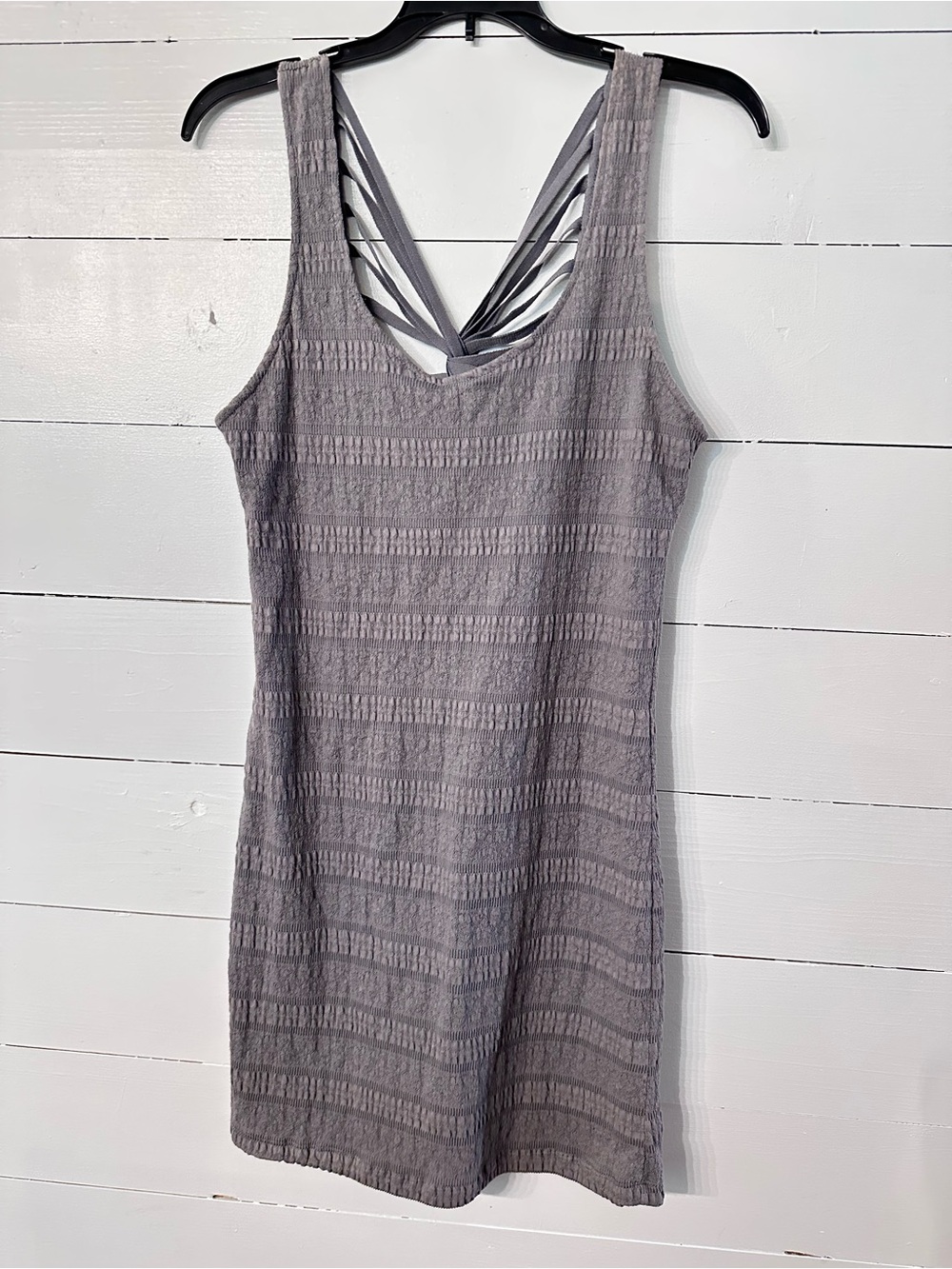 Free People Gray Strappy-Back Textured Knit Mini Dress